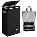 SOLEDI Slim Laundry Hamper with Lid, Narrow Laundry Basket with Removable Bags, Dirty Clothes Hamper with handle, Small Hamper perfect for Laundry room, Bathroom, Bedroom, Small spaces. 70L Black