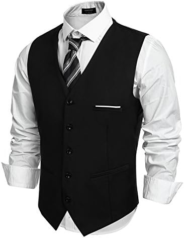 COOFANDY Men's V-Neck Suit Vests Fashion Formal Slim Fit Business Dress Vest Waistcoat BLACK XL