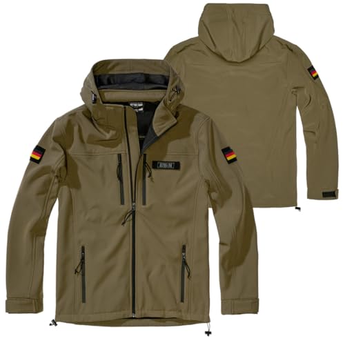 BWuM Tactical Softshell Jacke + Patch & Flaggen, Größe:5XL, Farbe:Oliv BWuM Tactical Softshell Jacke + Patch & Flaggen, Größe:5XL, Farbe:Oliv