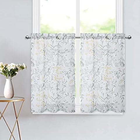 FairOnly Garden Kitchen Curtains Wildflowers Tier Curtains Vintage Floral Window Curtains Painting of Herbs Flowers Tiers for Kitchen Curtains Indoor Rod Pocket Decorations, 26" X 24", 2 Packs Cover