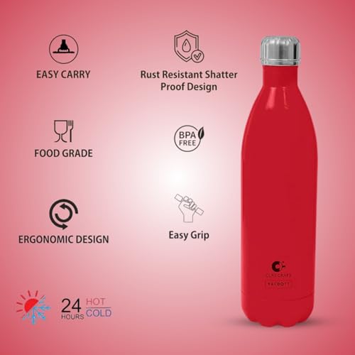 Image of Clay Craft Vacbott Stark Solid Double Walled|18 Hours Hot and 24 Hours| Cold Water Bottle Vacuum Insulated Flask Bottle 1000 ml|2 Piece|Leak Proof|Office Bottle|Gym|Home|Kitchen