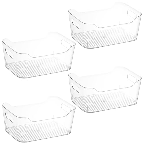 GEMMAHW 4Pcs Clear Drawer Organiser Tray Set - Clear Plastic Containers Organizers for Kitchen Cupboards, Acrylic Bathroom Drawer Organiser Versatile Storage Organiser Box for Fridge, Desk, Pantry