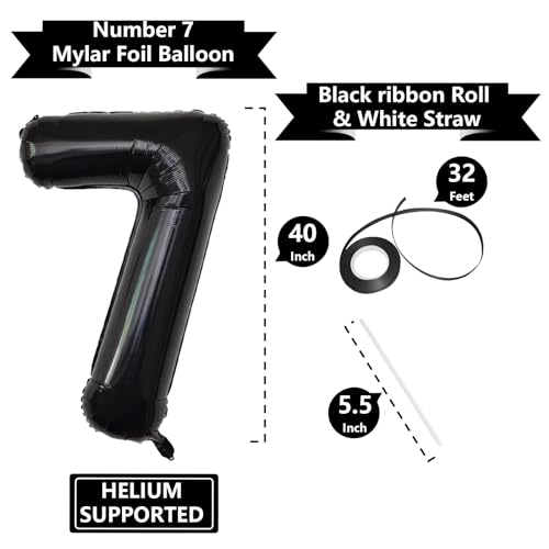 Image of Number Balloons Black Party Balloon - Giant Number 7 Balloon, 40 Inch Large Balloon for Birthday Decorations, Black Party Supplies for Men Women