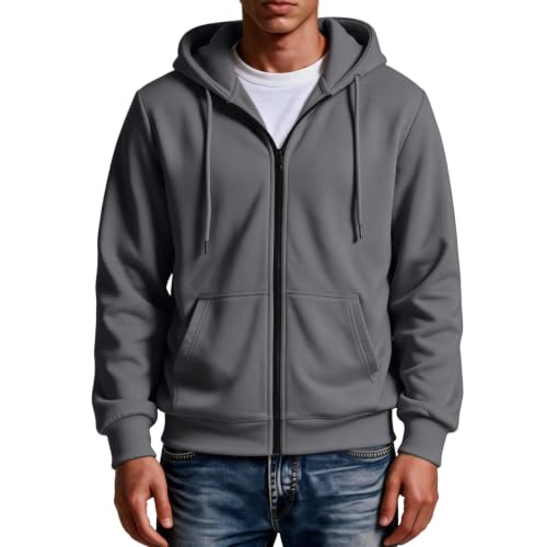 Hooded Sweatshirt Men Zipper Oversized Fleece Lined Hoodie Hoodies - image 3