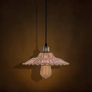 Homesake 40W Classic Ribbed Antique Silver Glass Pendant Hanging E27 Nordic Glass Ceiling LED Filament Light.