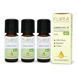 FLORA ALbero del tè Olio Essenziale BIO‑CODEX – Confezione da 3 x 10 ml (Tot. 30 ml) – 100 % Puro e Naturale, Antibatterico & Purificante, Diffusore, Cosmesi, Pulizie Green e Uso Alimentare