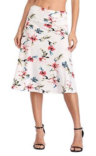 Image of Urban CoCo Women's Ruched High Waist Knee Length Jersey A-Line Stretchy Flared Casual Skirt