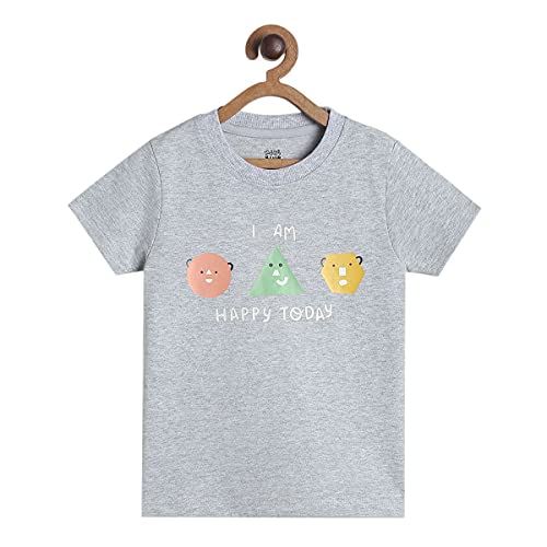 Image of miniklub Boys Grey Yellow Printed Cotton Pure Cotton T-Shirt