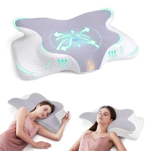 DEUKNICE Almohada ortopédica de espuma viscoelástica, almohada cervical ortopédica, almohada reposacabezas ergonómica para dormir de lado, comodidad óptima para dolores de cuello y hombros, gris