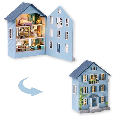 Image of TuKIIE DIY Miniature Dollhouse Kit with Furniture, 1:32 Scale Creative Room Opened & Closed Mini Wooden Doll House for Kids Teens Adults(Molan House)