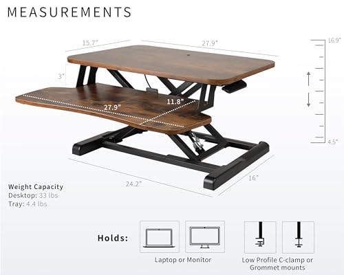 Image of VIVO 28 inch Desk Converter, K Series, Height Adjustable Sit to Stand Riser, Dual Monitor and Laptop Workstation with Keyboard Tray, Rustic Vintage Brown Top, Black Frame, DESK-V028KN