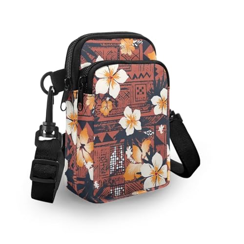 Image of Hawaiian Tribal Small Crossbody Bags for Women Cell Phone Bag Purse, Sea Turtle Zipper Sling Purses Shoulder Bag