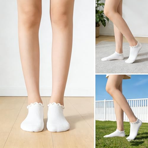 Image of No Show Socks Womens Low Cut Non Slip Cute Ruffle Ankle Socks 6 Pairs