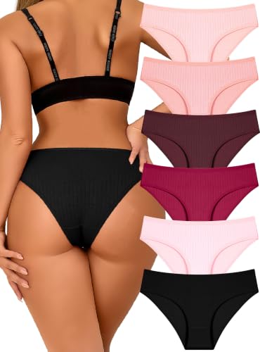 Image of FINETOO Cotton Cheeky Womens Underwear breathable ribbed low rise Bikini