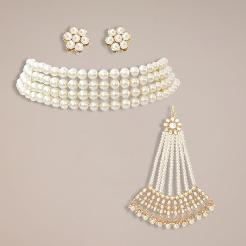 Image of Peora Traditional Maharani Haar Necklace with Earrings Bridal Jewellery Set Gift for Women