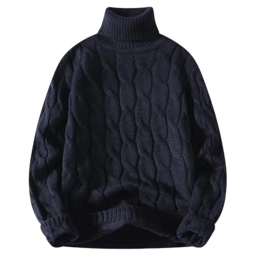Men's Turtleneck Sweater Knitted Thick Warm Pullover Long Sleeve Solid Color Comfortable Casual Loose Fit Plus Size