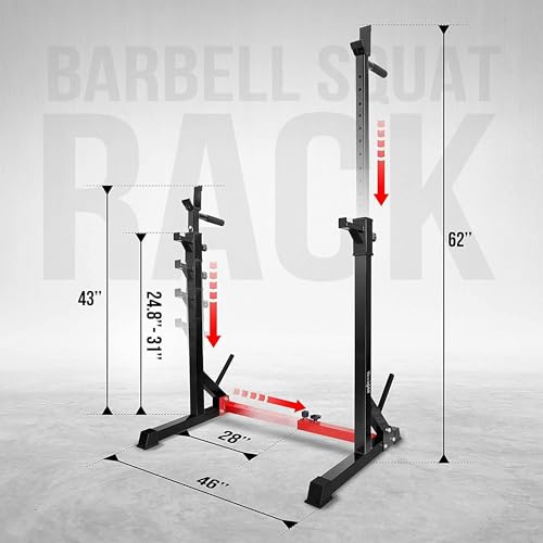Image of Yes4All Squat Rack for Home Gym, Adjustable Barbell Stand Rack, Multi-Function Weight Lifting, Dip Bar Station, Bench Press Rack Stand, Weight Plate Storage - Capacity Up to 600LBS