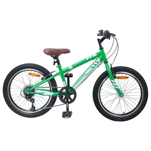 Teenpull Bicicleta de montaña de 24 pulgadas verde con 6 marchas para niños de 8 a 12 años, manillar y asiento ajustables, marco de acero resistente, ideal para ocio, terreno y viajes de trabajo