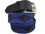 Detalle brillante y atractivo Carlos Diaz Cinturón de polo argentino de cuero Negro bordado para hombres y mujeres unisex (80 cm/ 28 Inches)