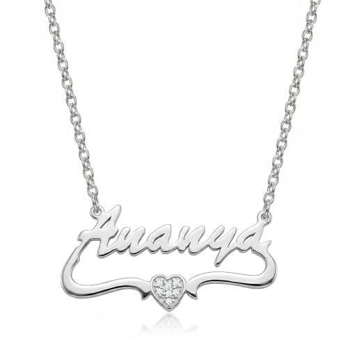 Image of TRUESILVER ACPL Personalized 925 Sterling Silver Name Necklace for Women & Girls | Customized Name Pendant Necklace | Custom Jewelry Gift for Birthday Anniversary Wedding