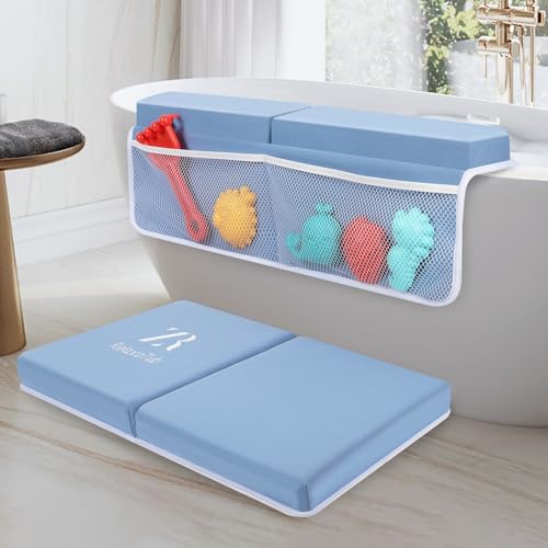 Image of RelaxaTub Bath Kneeler and Elbow Rest Pad Set - 2-Inch Thick Comfortable Baby Bath Kneeler Pads, Quick-Dry Non-Slip Bathtub Mat with Toy Organizer for Knee & Arm Support for Baby Bath Time