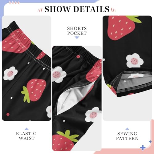 Strawberry Wildflowers Boys Long Pants Soft Trousers Elastic Waist Kids Lounge Bottoms with Pockets S-XL4