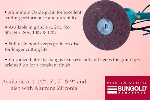 Sungold Abrasives 16902 Aluminiumoxid-Faserscheibe, 10,4 cm x 2,2 cm Mittelloch, 25 Stück, Körnung 36