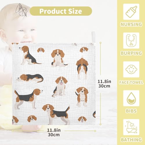 Image of vvfelixl Baby Muslin Washcloths Beagle Puppy Baby Burp Cloths Cotton Baby Face Towel for Newborn Infants Boys Girls Soft and Absorbent 11.8 X 11.8 in, 3 Pack