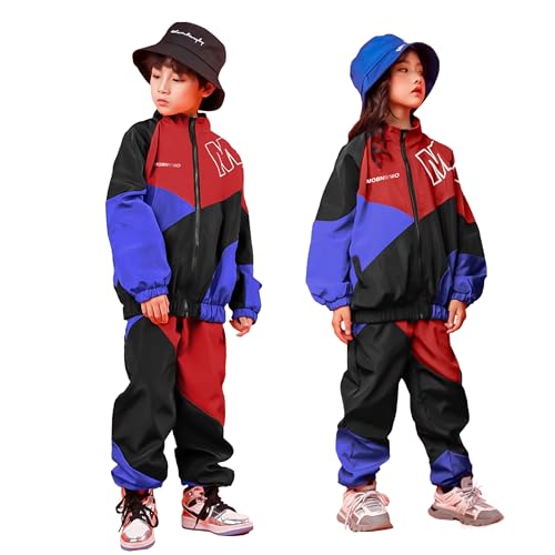 LOLANTA Boys' Girls' Color Block Jacket Track Pants Sets Hip Hop Dance Patchwork Clothes Unisex Streetwear4