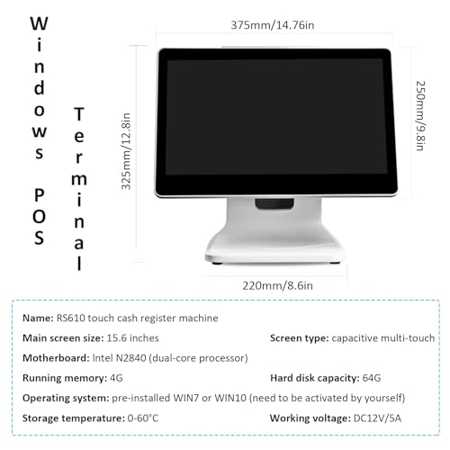 Image of 15.6 Inch Touch Screen PC POS Systems for Small Business, All in One Smart Touch Screen Cash Register POS for Business Restaurants Retail /Shop