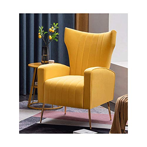 Single lazy sofa, bedroom living room leisure simple home high back metal foot sofa chair-yellow