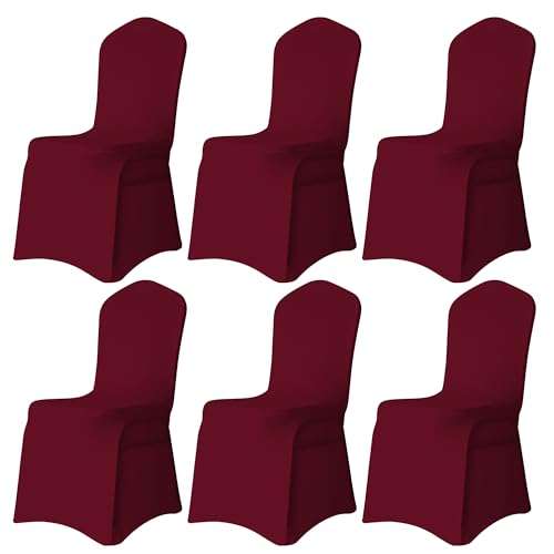 Trimming Shop Lot de 6 housses de chaise bordeaux en élasthanne avec devant plat, tissu...