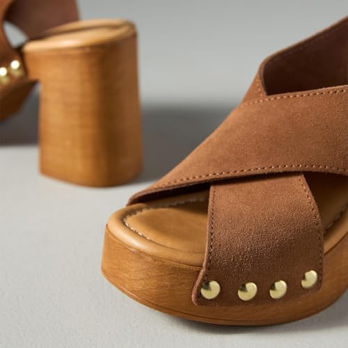 FSJ Women Platform Chunky Block High Heels Sandals Rivet Studded Open Toe Slingback Cross Strap Mule Clogs Shoes Size 4-16 US2