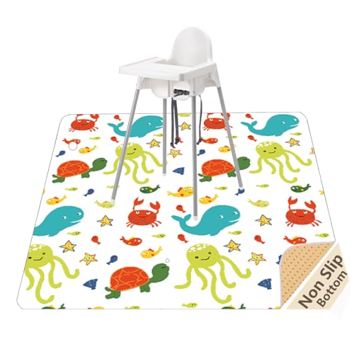 Image of Splat Mat for Under High Chair, Waterproof Washable High Chair Floor Mat | 51"×51" Reusable Splash Mat, Non-slip Backing, Wipeable Floor Protector and Food Mat for Baby Meals, BLW, Crafts, Play