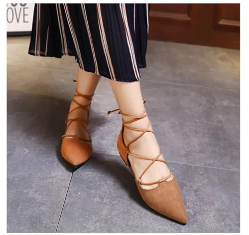 Pointed Toe Flats Shoes Women Flat Heel Fashion Ladies Flats Shoes(Brown,7)3