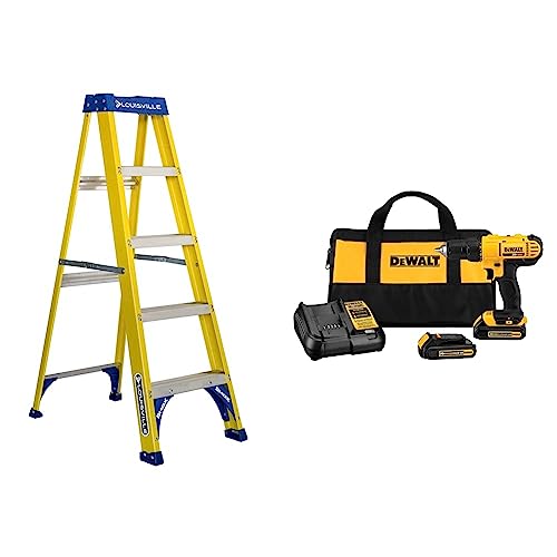 Louisville Ladder Fs2005 Fiberglass Step Ladder, 5-Feet/250Lb, Yellow & Dewalt 20V Max Cordless Drill/Driver Kit, Compact, 1/2-Inch (Dcd771C2), Yellow #TOP17