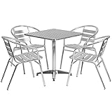Flash Furniture 27.5'' Square Aluminum Indoor-Outdoor Table Set with 4 Slat Back Chairs