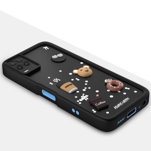 Image of Bintage Cute Fun Ball | Taddy Cartoon 3D Smiley Coffee Cup | Milk Donut | Full Protection Rubber Back Cover Compatible for Realme RMX3381 /Realme 8s 5G - Black