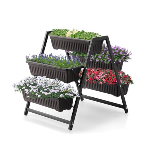 SweetBin Raised Garden Planter Bed, Tiered Planter Stand with 5 Boxes (Brown), 26" Long*36.5" Wide*31" Tall, Good for Herbs, Flowers, or Vegetables in Patio Balcony Indoor Outdoor