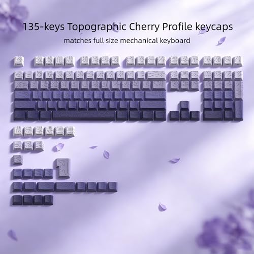 Image of dagaladoo White /Purple Keyboard keycaps,Double Shot PBT keycaps Topographic | Shine Through custom key caps,Side Print,Cherry Profile keycaps for most MX switch Mechanical Keyboard