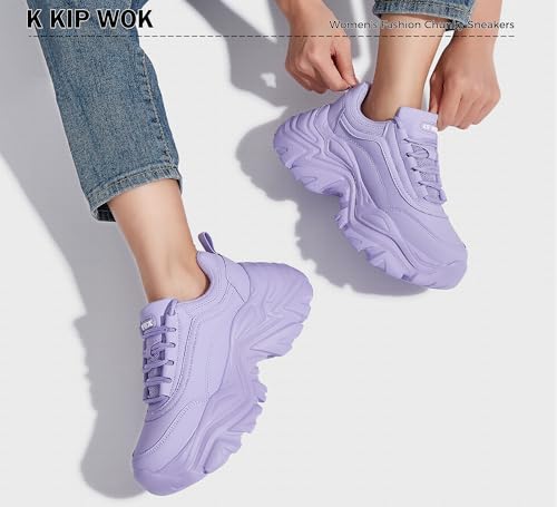 Image of K KIP WOK Chunky Sneakers for Women Fashion Platform White Leather Casual Dad Shoes Comfortable Wedge Walking Sport Sneakers | White Leather Casual Dad Shoes Comfortable Wedge Walking Sport Sneakers