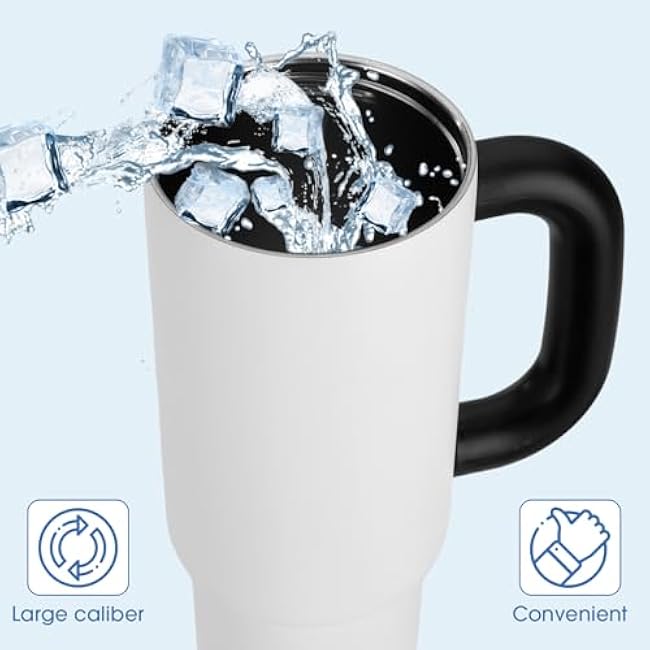 2 Pack 24oz Tumbler with Handle and Straw, Insulated Stainless Steel Cup, Leakproof Travel Mug for Hot & Cold Beverages, Double-Wall Vacuum Insulated Tumbler for Coffee, Tea, Water, White & Black