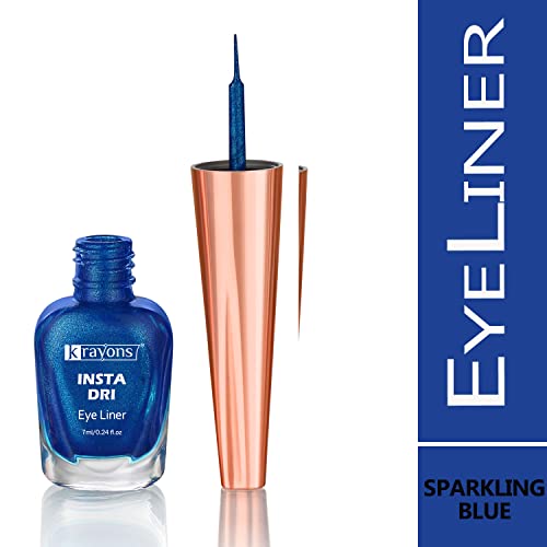 Image of Krayons Insta Dri Sparkling Eyeliner, Blue, 7ml And Power Stay Nontransfer 12hrs Stay Matte Liquid Lipstick, Wow Nude, 4ml