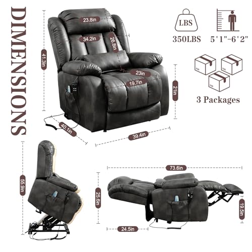Image of Infinite Position Lay Flat Power Lift Recliner Chair for Elderly, Grey