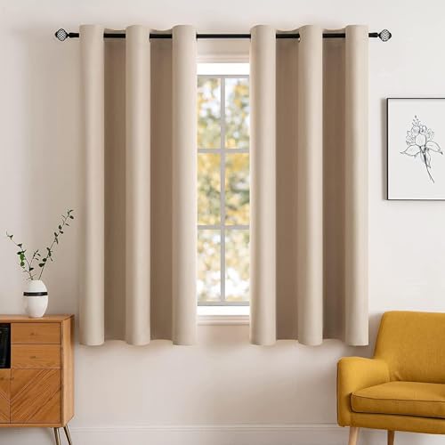 MIULEE Room Darkening Curtains Thermal Insulated Drapes Solid Window Treatment Set Grommet Top Light Blocking Blackout Curtain for Living Room/Bedroom 2 Panels 42 x 68 inch Beige