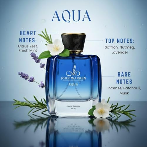 Image of JOHN WARREN AQUA Luxury Perfume For Men, Aqua Long-Lasting Eau De Parfum with Grapefruit,Nutmeg and Jasmine, Fresh & Strong Everyday Fragrance-100 ml