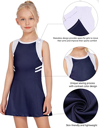Hopeac Big Girls Golf Outfits Hiking/Tennis/Golf/Running/Leisure Comfortable And Soft Athletic Dress For Kids Navy Blue #TOP2
