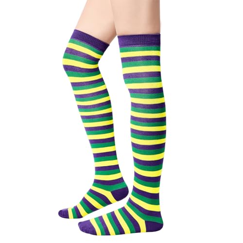 Image of American Trends Womens Rainbow Socks Striped Knee High Socks Thigh High Stockings Casual Tube Socks Costume Leg Warmers