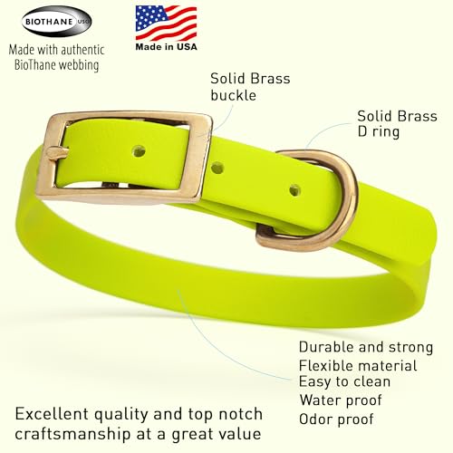 Image of Viper Biothane Heavy Duty Waterproof Dog Collar Strong Coated Nylon Webbing w /Solid Brass Hardware Odor-Proof Easy to Clean High Performance Fits Small Medium or Large Dogs, Safety Yellow