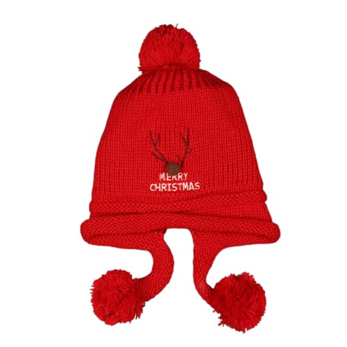 SHERCHPRY Unisex Toddler Christmas Hat Knit Hat with Ear Flaps Plush Deer Pattern for Boys Girls (Size M)